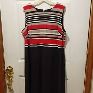Calvin Klein Red and Black Striped Midi Dress